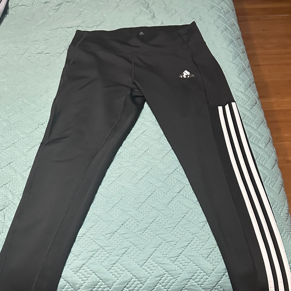 Adidas Kids Black and White Striped Leggings